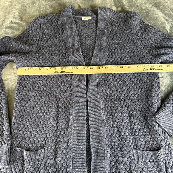 LL Bean Cable Knit Cotton Fisherman Cardigan Dark Gray Button Front Sweater L - Picture 6 of 9